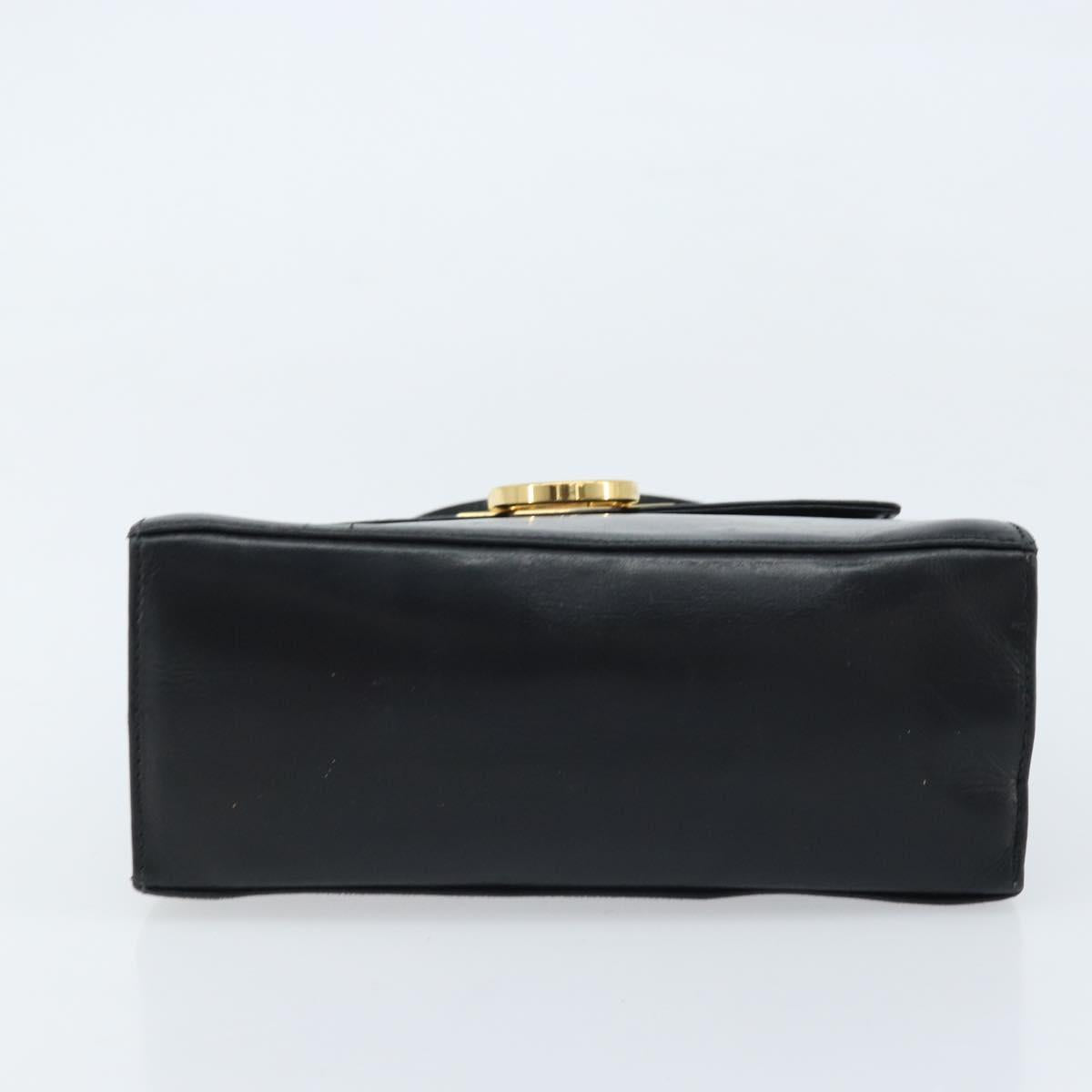 Salvatore Ferragamo Gancini Hand Bag Leather Black Gold Auth 173237