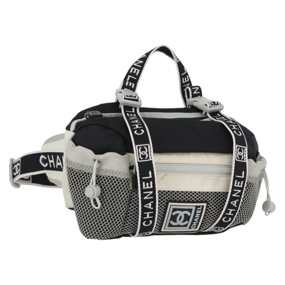 CHANEL Sports Line Waist bag Nylon Black Silver CC Auth 173243A