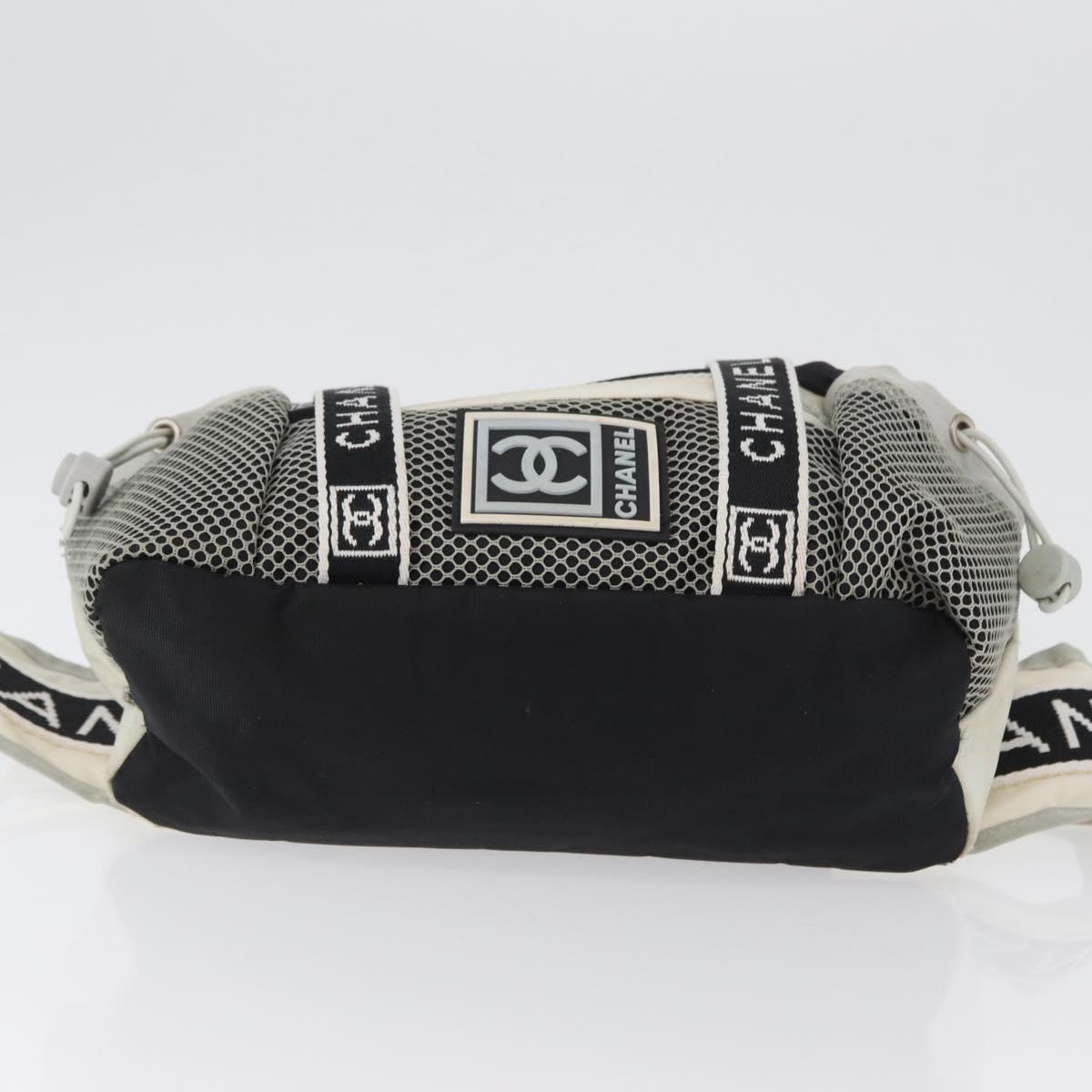CHANEL Sports Line Waist bag Nylon Black Silver CC Auth 173243A