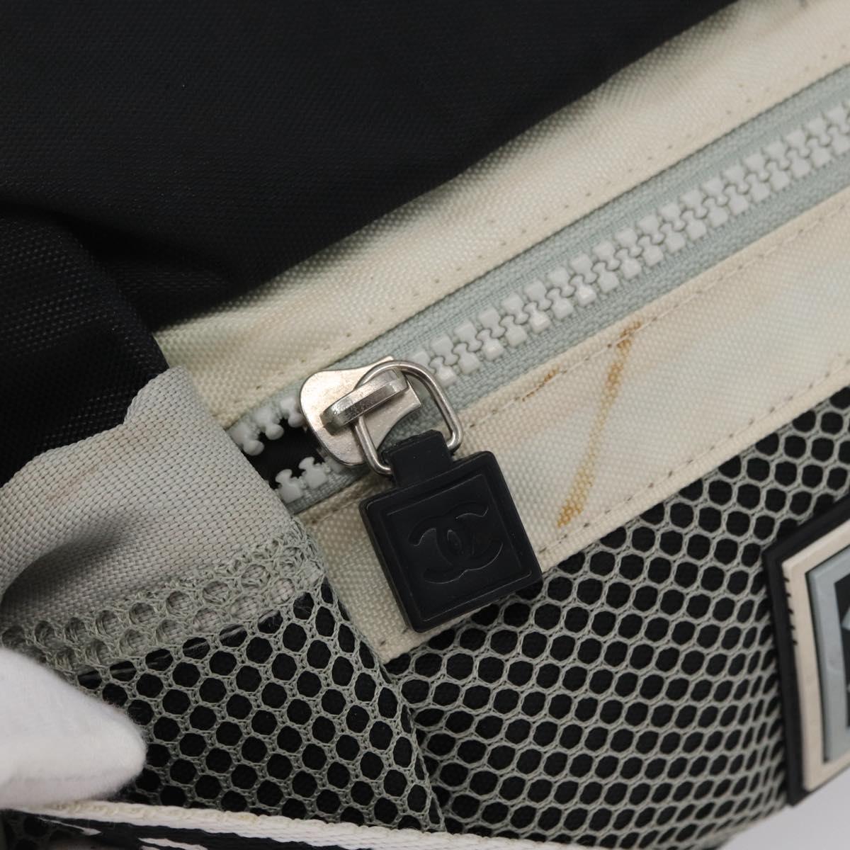 CHANEL Sports Line Waist bag Nylon Black Silver CC Auth 173243A