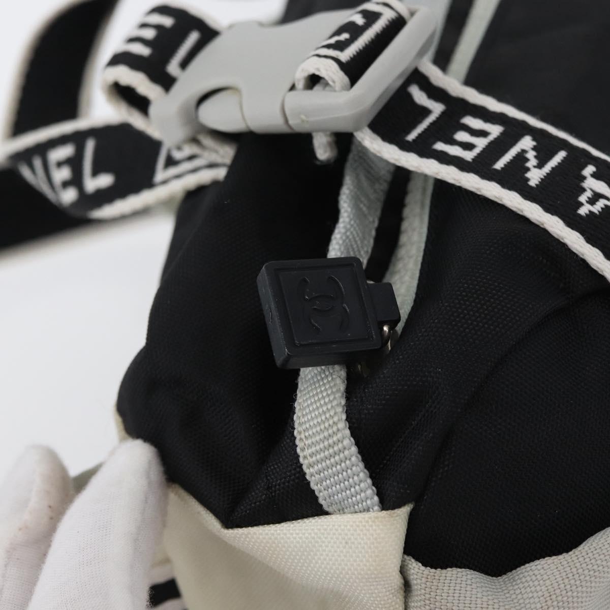 CHANEL Sports Line Waist bag Nylon Black Silver CC Auth 173243A