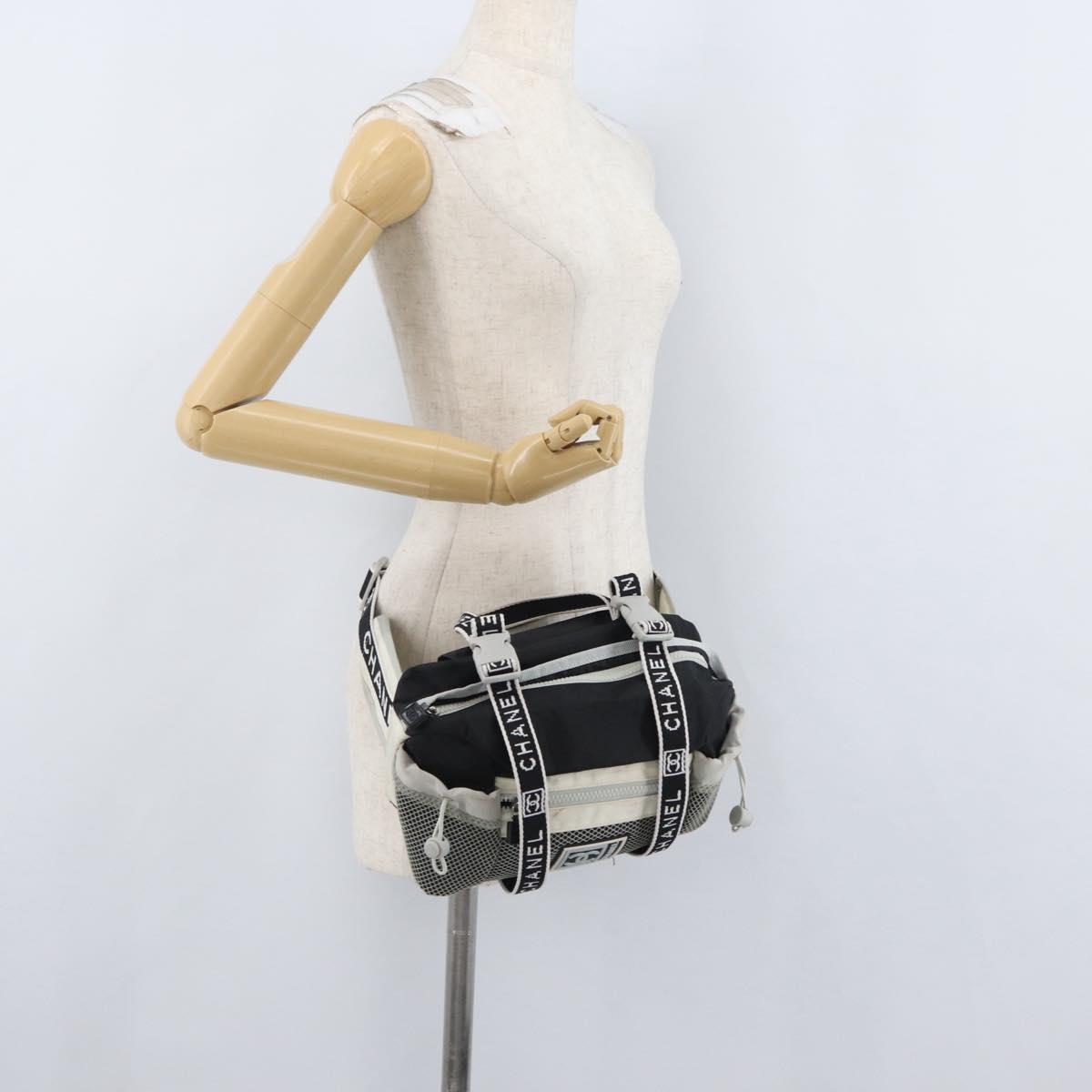 CHANEL Sports Line Waist bag Nylon Black Silver CC Auth 173243A