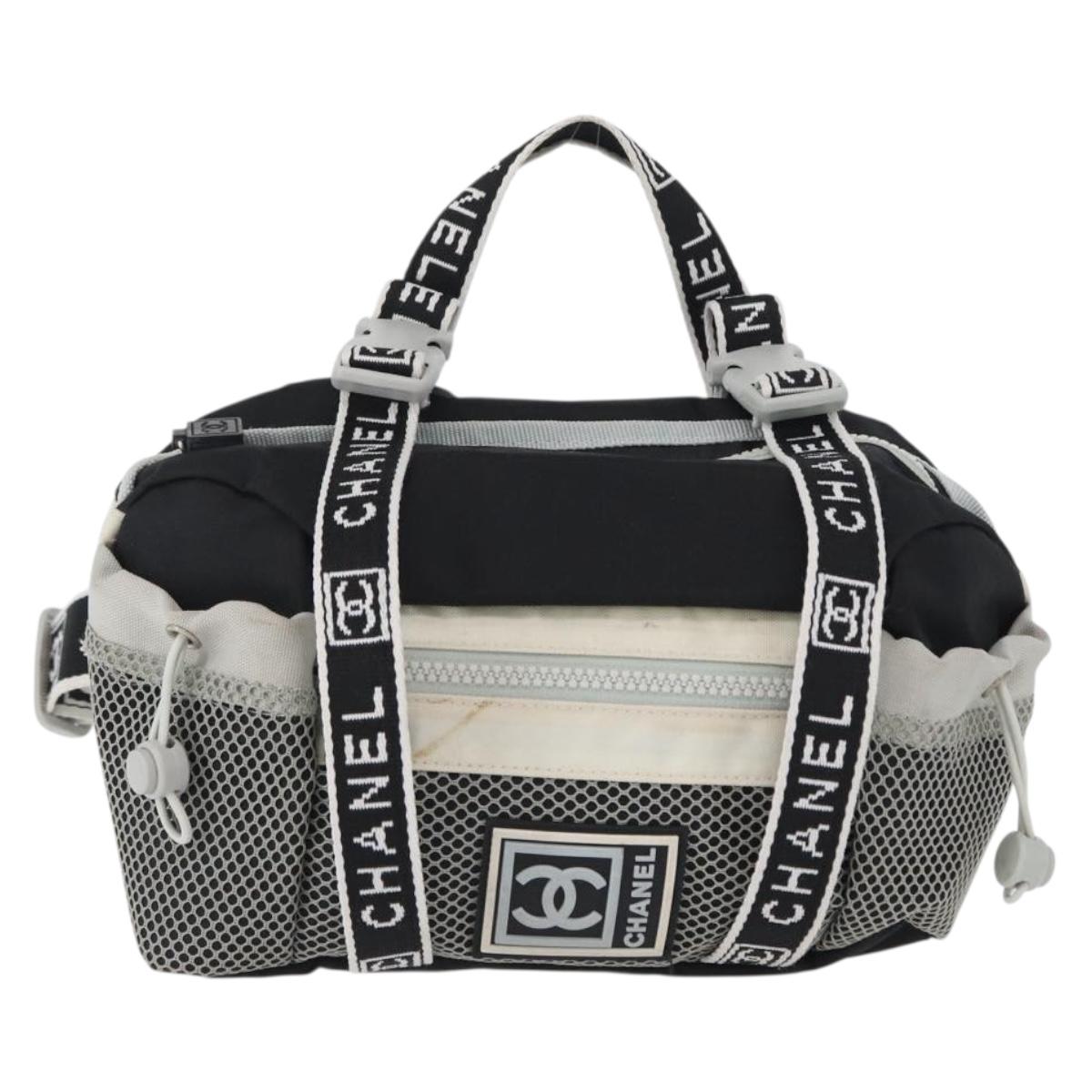 CHANEL Sports Line Waist bag Nylon Black Silver CC Auth 173243A