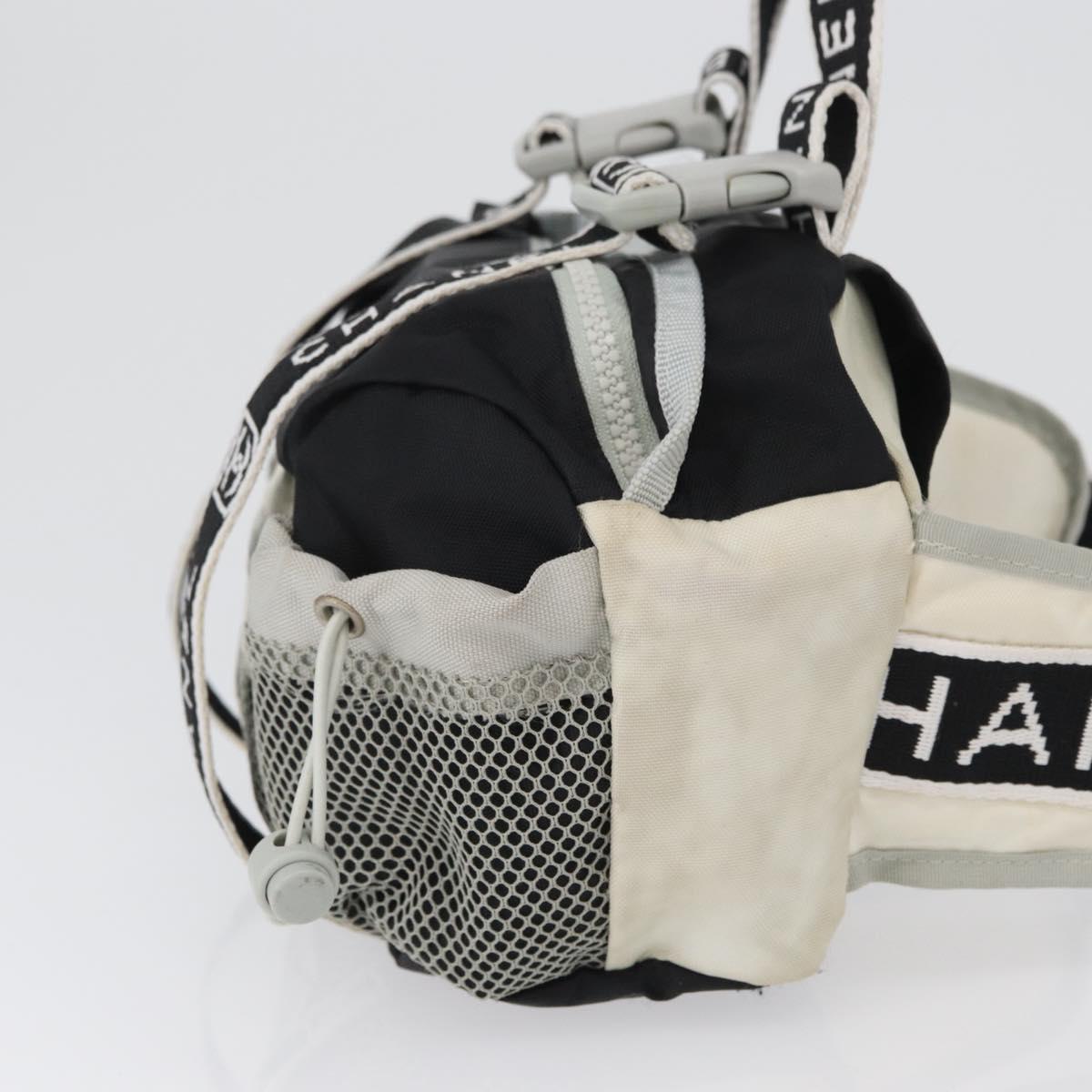 CHANEL Sports Line Waist bag Nylon Black Silver CC Auth 173243A