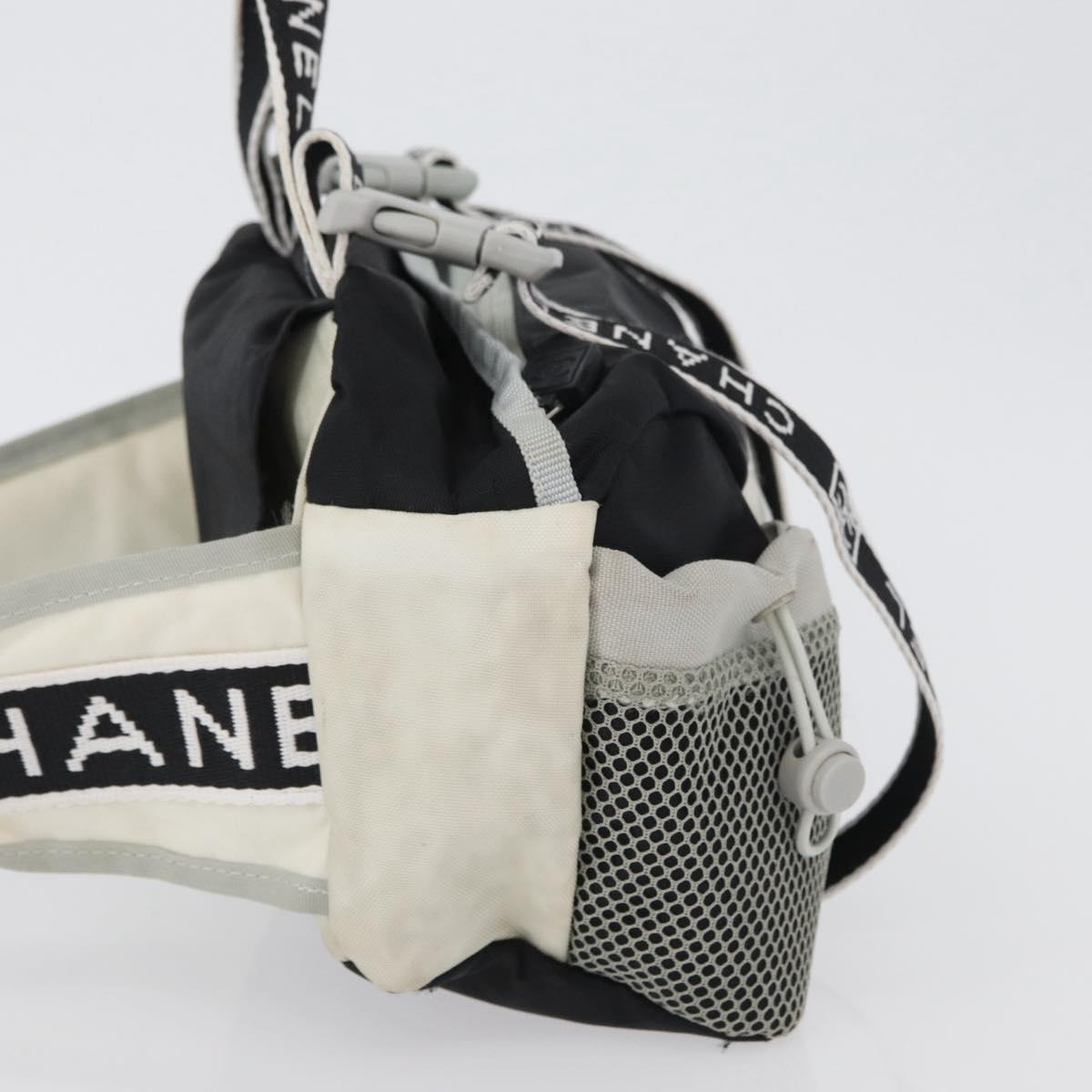 CHANEL Sports Line Waist bag Nylon Black Silver CC Auth 173243A