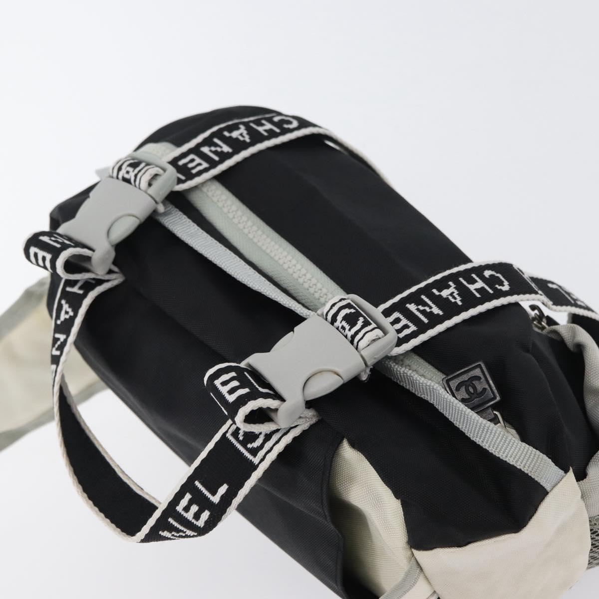 CHANEL Sports Line Waist bag Nylon Black Silver CC Auth 173243A