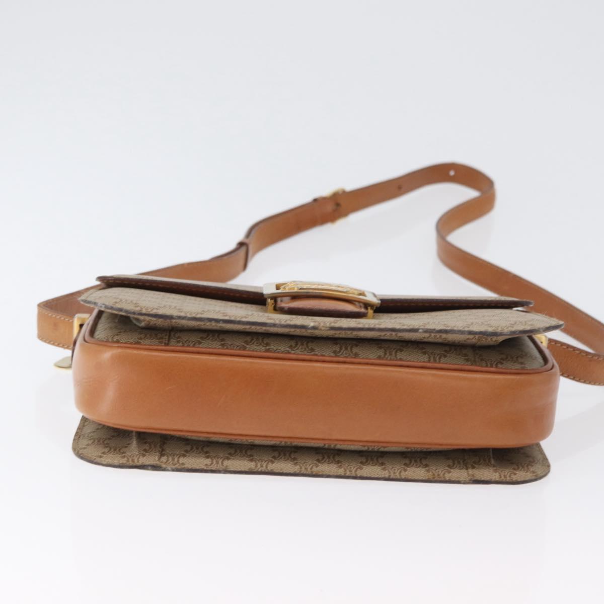 CELINE Macadam Canvas Horse Carriage Shoulder Bag Beige Gold Auth 173246