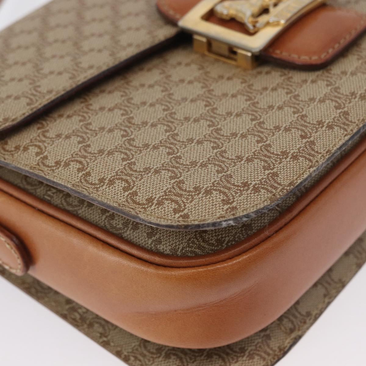 CELINE Macadam Canvas Horse Carriage Shoulder Bag Beige Gold Auth 173246