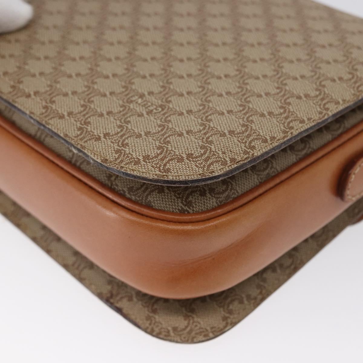 CELINE Macadam Canvas Horse Carriage Shoulder Bag Beige Gold Auth 173246