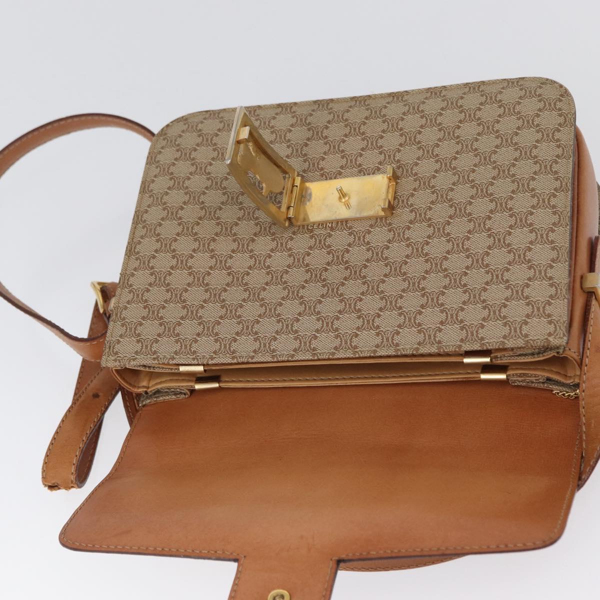 CELINE Macadam Canvas Horse Carriage Shoulder Bag Beige Gold Auth 173246