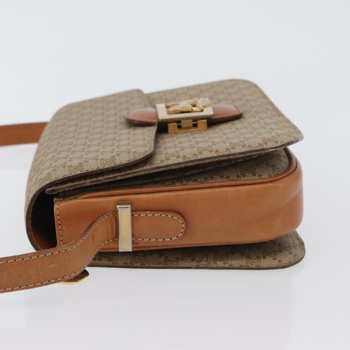 CELINE Macadam Canvas Horse Carriage Shoulder Bag Beige Gold Auth 173246