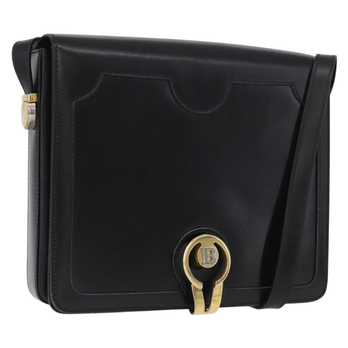 BALLY Shoulder Bag Leather Black Gold Auth 173248A