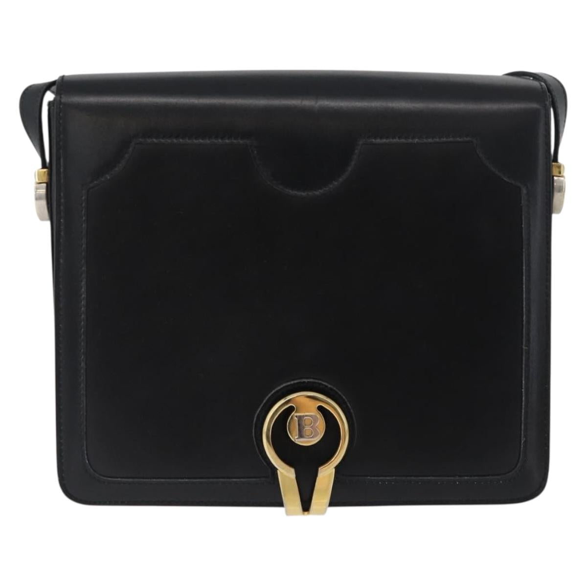 BALLY Shoulder Bag Leather Black Gold Auth 173248A