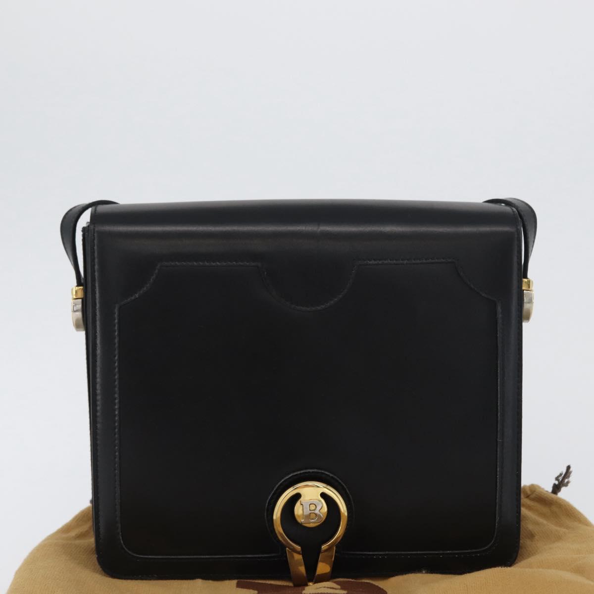 BALLY Shoulder Bag Leather Black Gold Auth 173248A