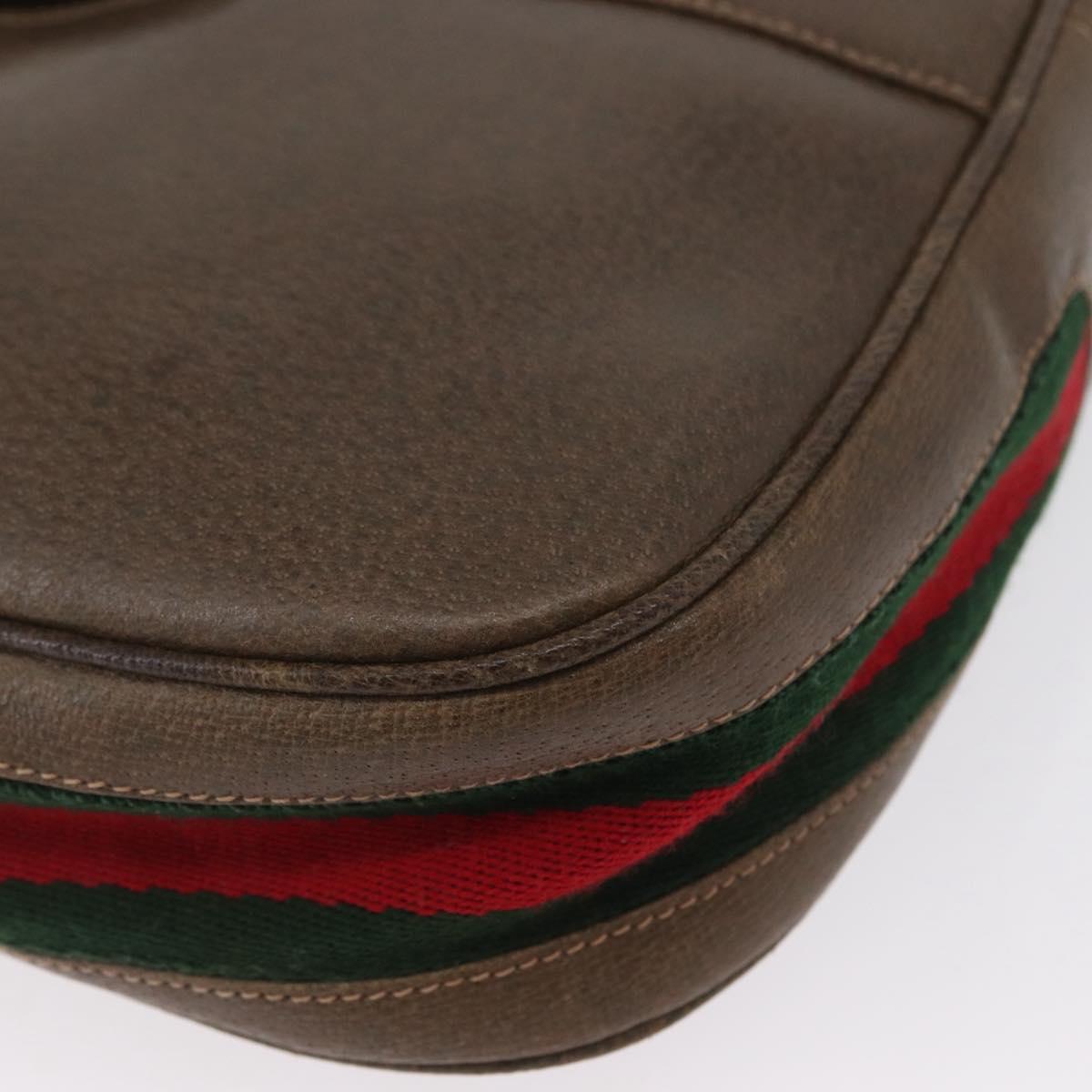 GUCCI Web Sherry Line Boots Metal Shoulder Bag Leather Brown Gold Auth 173249A