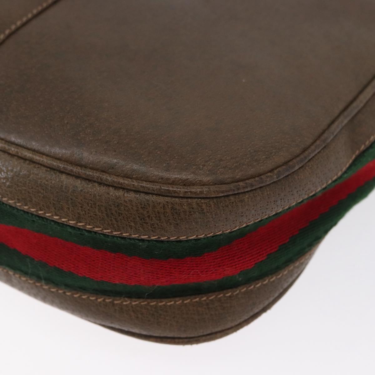 GUCCI Web Sherry Line Boots Metal Shoulder Bag Leather Brown Gold Auth 173249A