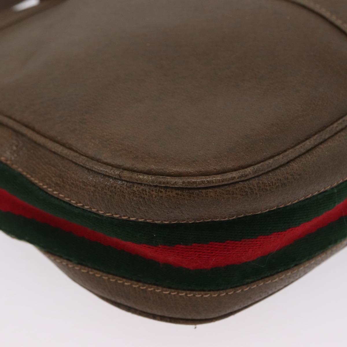 GUCCI Web Sherry Line Boots Metal Shoulder Bag Leather Brown Gold Auth 173249A