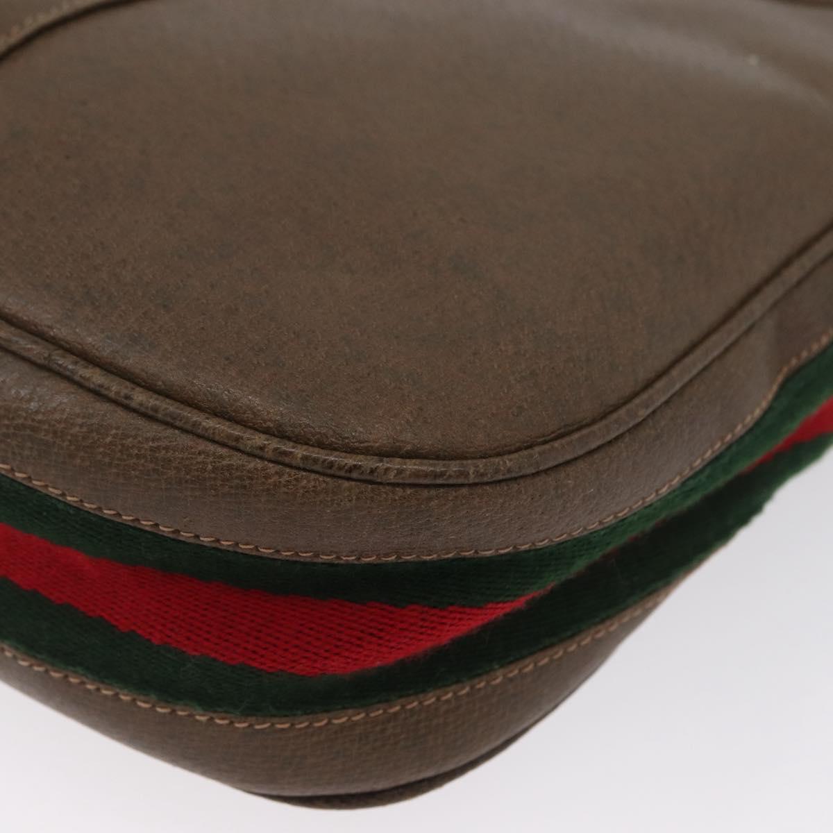 GUCCI Web Sherry Line Boots Metal Shoulder Bag Leather Brown Gold Auth 173249A