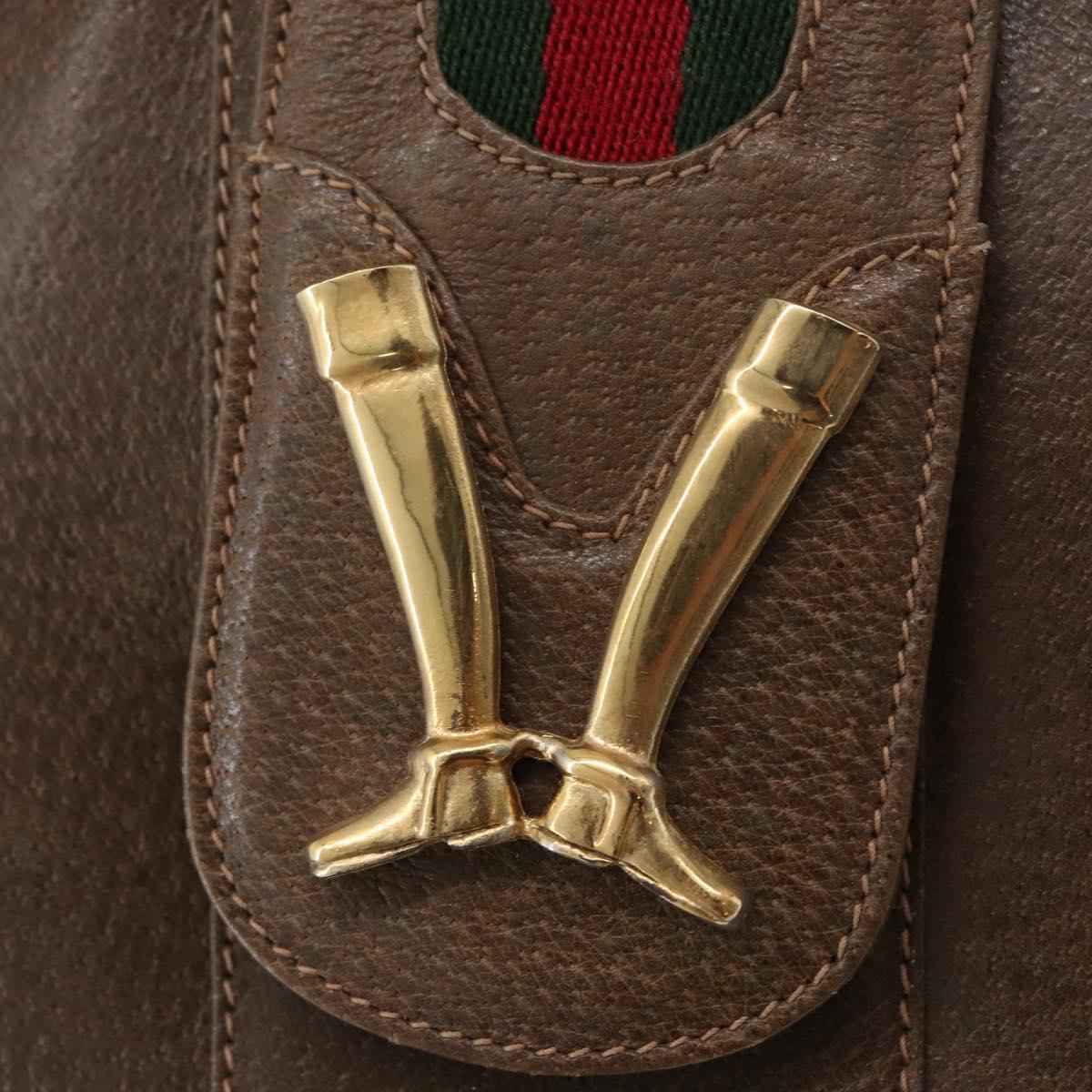 GUCCI Web Sherry Line Boots Metal Shoulder Bag Leather Brown Gold Auth 173249A