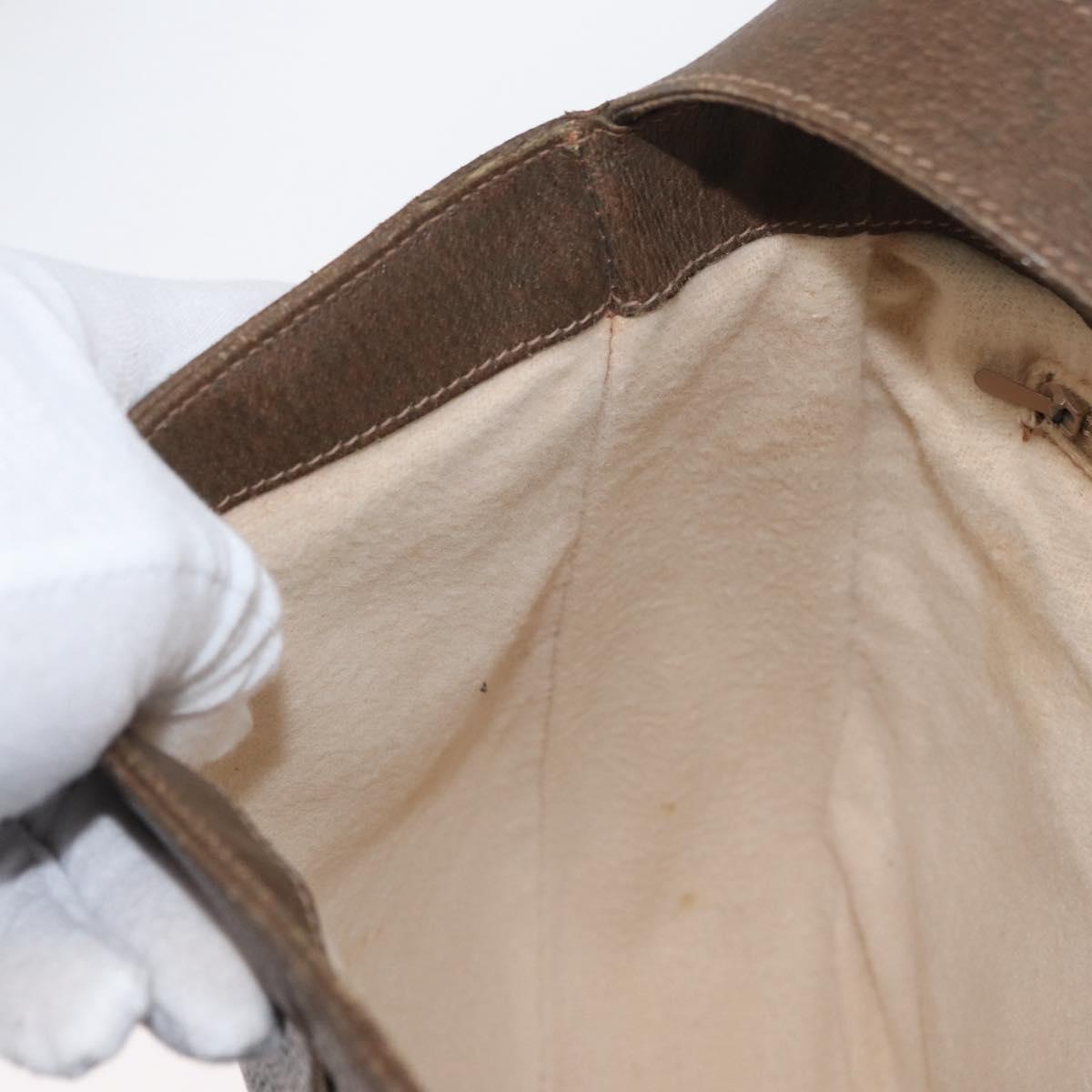 GUCCI Web Sherry Line Boots Metal Shoulder Bag Leather Brown Gold Auth 173249A