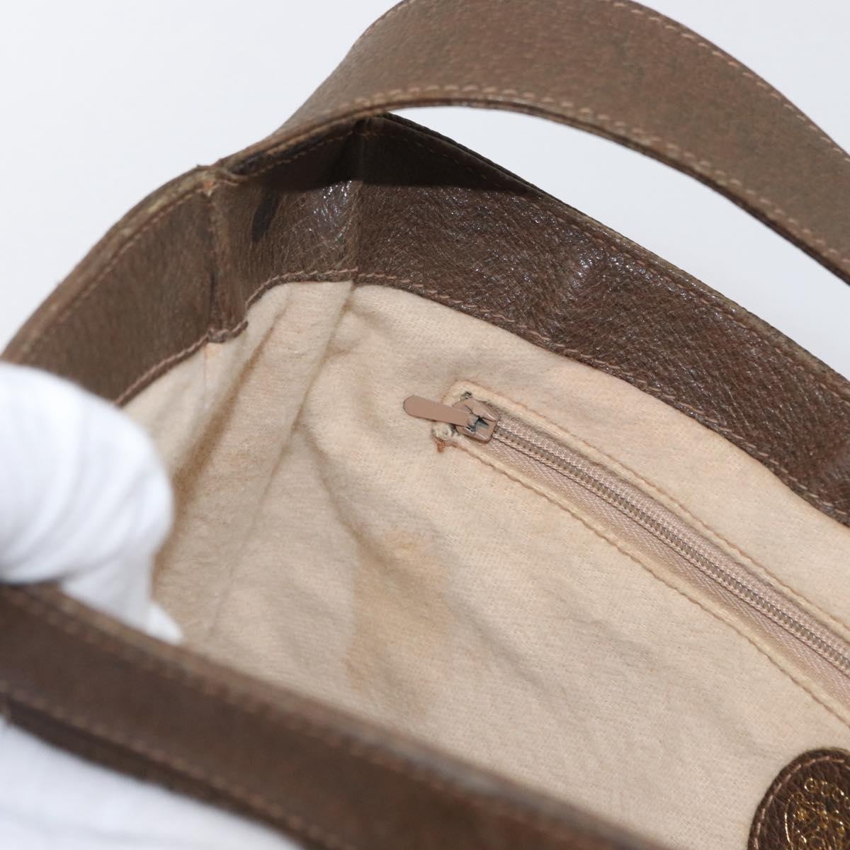 GUCCI Web Sherry Line Boots Metal Shoulder Bag Leather Brown Gold Auth 173249A