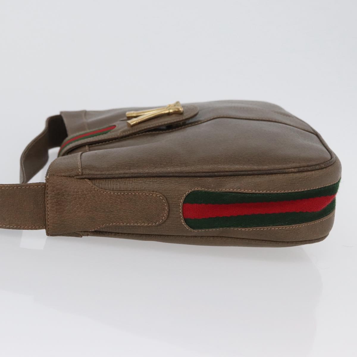 GUCCI Web Sherry Line Boots Metal Shoulder Bag Leather Brown Gold Auth 173249A