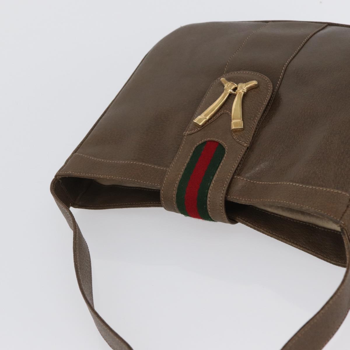 GUCCI Web Sherry Line Boots Metal Shoulder Bag Leather Brown Gold Auth 173249A