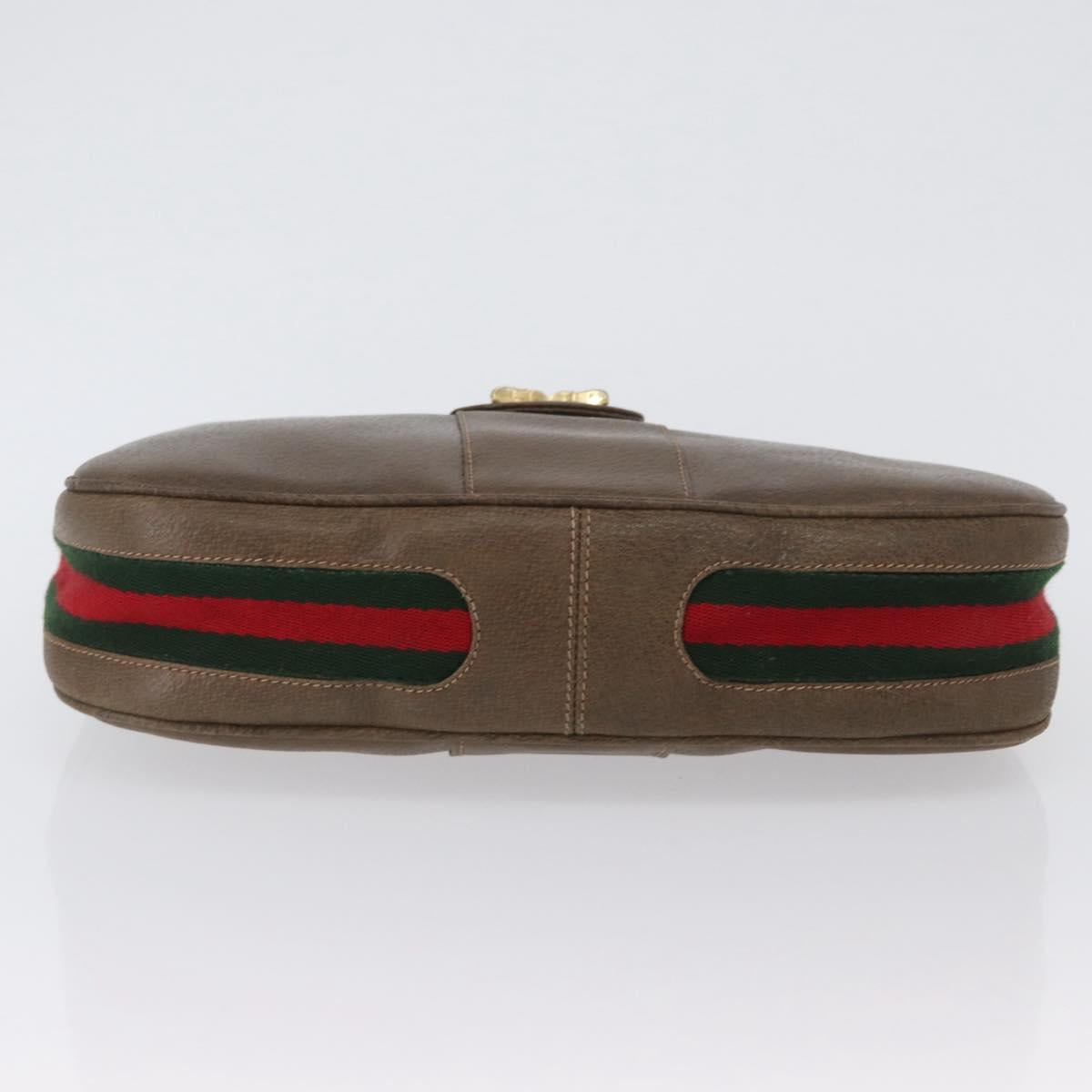 GUCCI Web Sherry Line Boots Metal Shoulder Bag Leather Brown Gold Auth 173249A