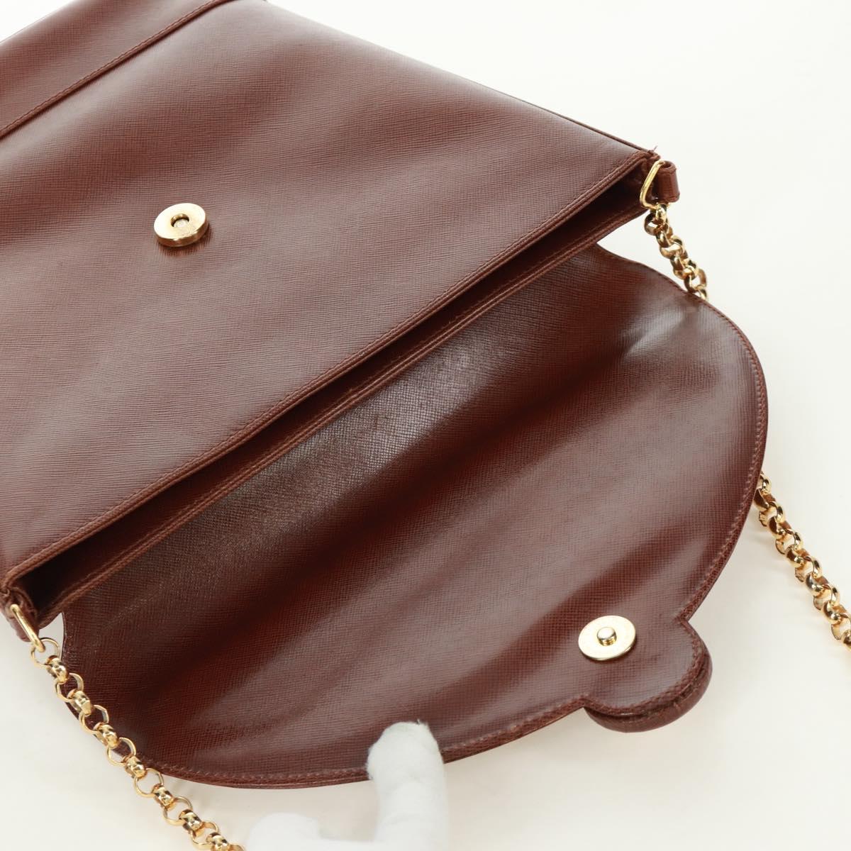 TIFFANY&Co. Chain Shoulder Bag Leather Brown Gold Auth 173250V