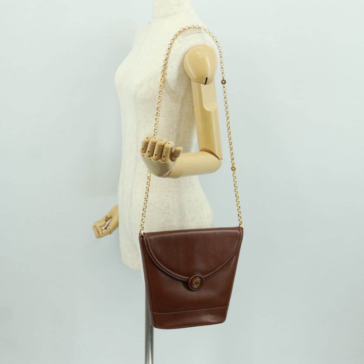 TIFFANY&Co. Chain Shoulder Bag Leather Brown Gold Auth 173250V