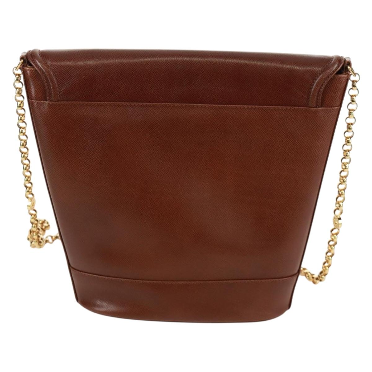 TIFFANY&Co. Chain Shoulder Bag Leather Brown Gold Auth 173250V