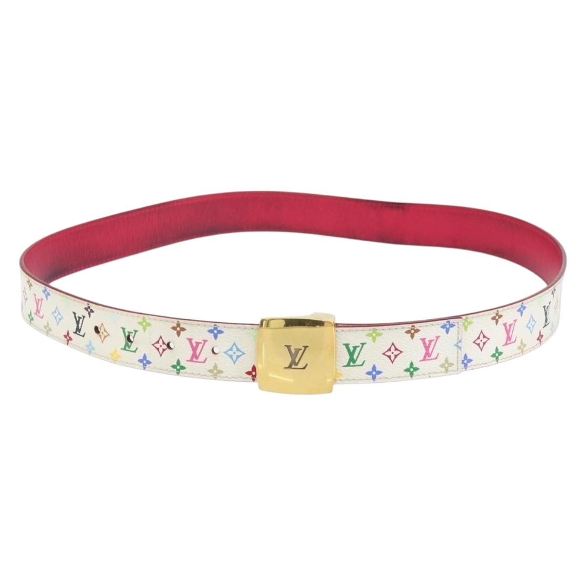 LOUIS VUITTON Multicolor Ceinture Carre Belt White LV Auth 173265