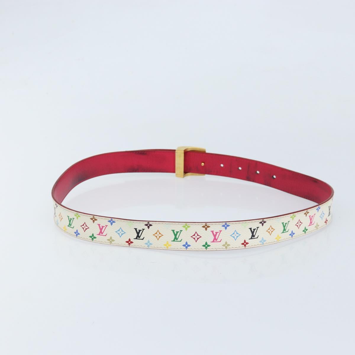 LOUIS VUITTON Multicolor Ceinture Carre Belt White LV Auth 173265