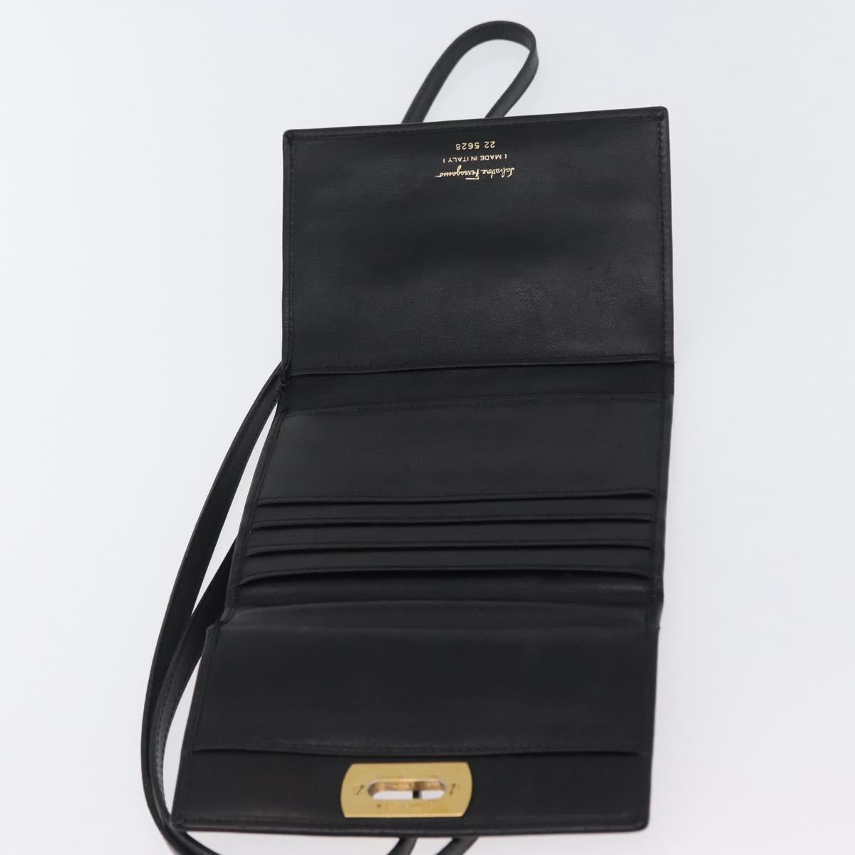 Salvatore Ferragamo Gancini Shoulder Bag Leather Gold Black Auth 173272