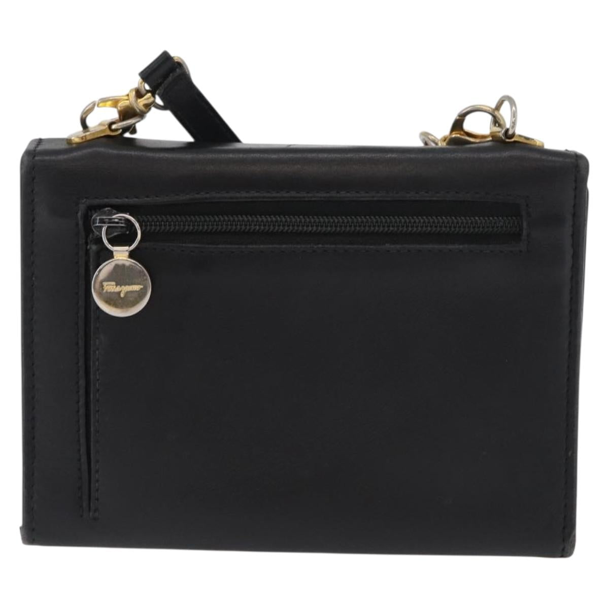 Salvatore Ferragamo Gancini Shoulder Bag Leather Gold Black Auth 173272