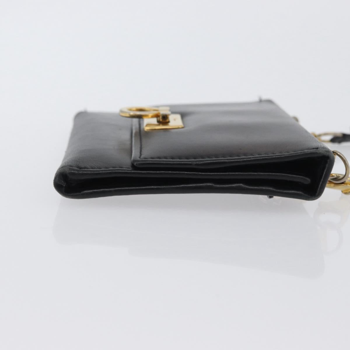 Salvatore Ferragamo Gancini Shoulder Bag Leather Gold Black Auth 173272