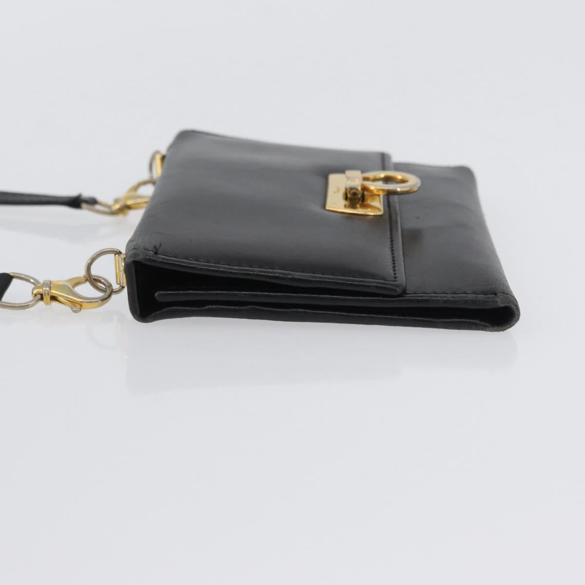 Salvatore Ferragamo Gancini Shoulder Bag Leather Gold Black Auth 173272