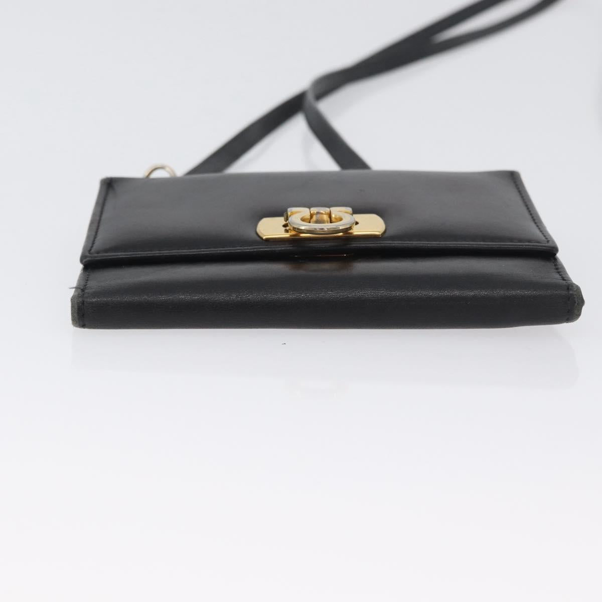 Salvatore Ferragamo Gancini Shoulder Bag Leather Gold Black Auth 173272