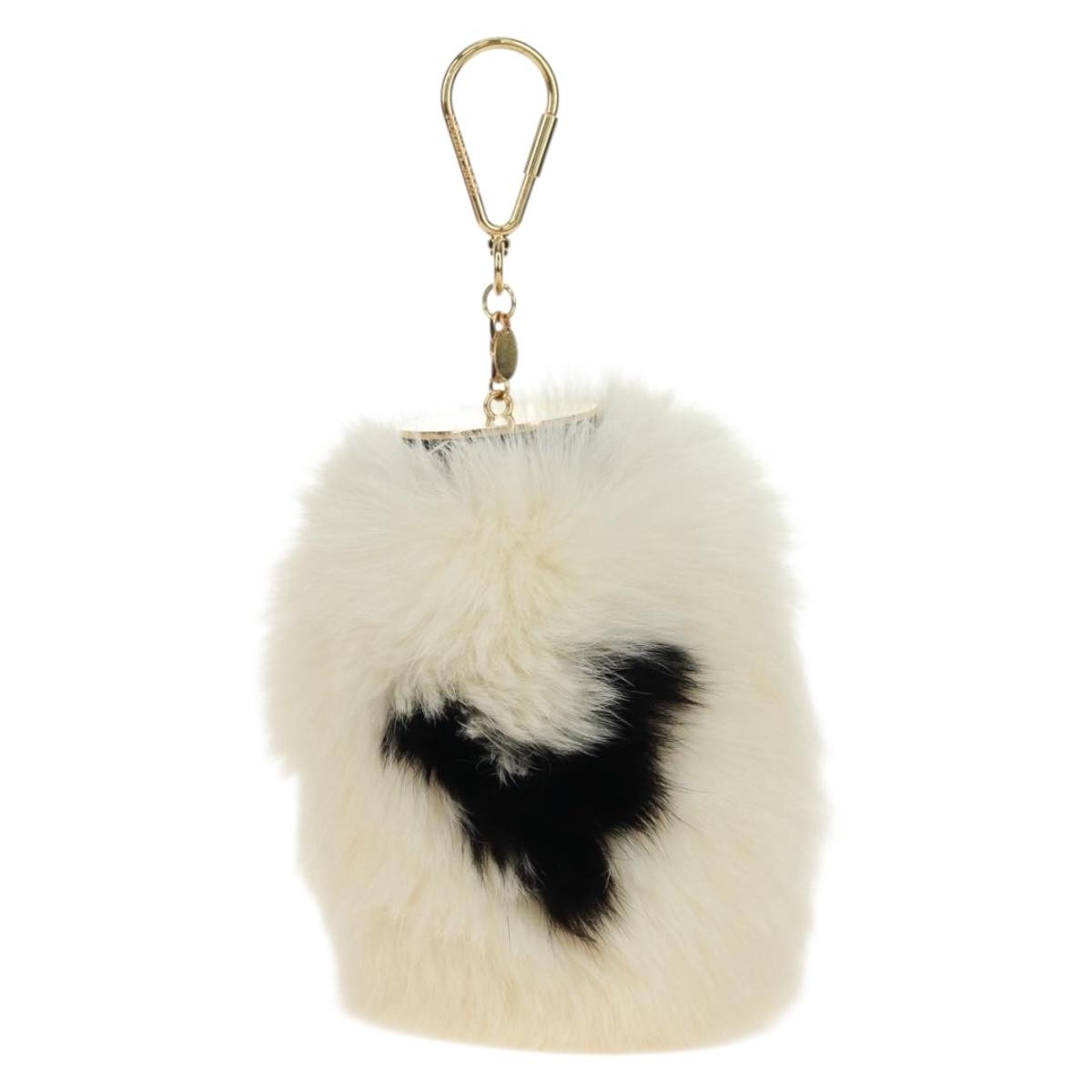 LOUIS VUITTON Fuzzy V Key Holder Fur White Gold M67369 LV Auth 173275M