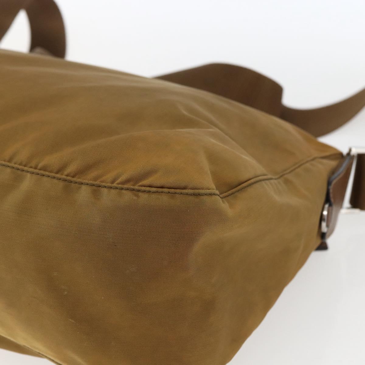 PRADA Shoulder Bag Nylon Beige Silver Auth 173279