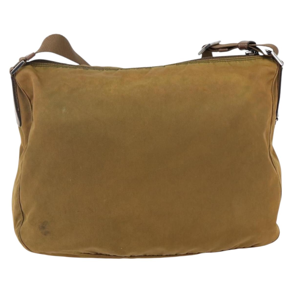 PRADA Shoulder Bag Nylon Beige Silver Auth 173279