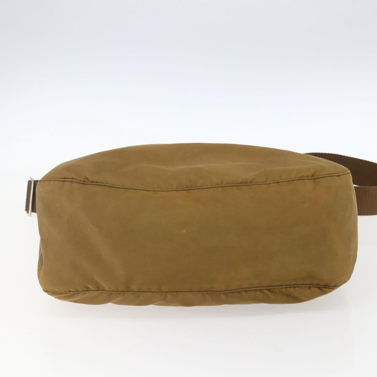 PRADA Shoulder Bag Nylon Beige Silver Auth 173279
