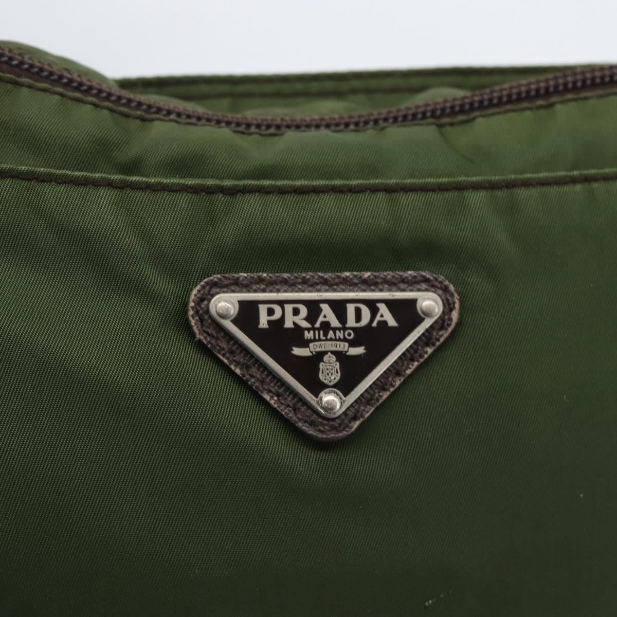 PRADA Shoulder Bag Nylon Khaki Silver Auth 173280