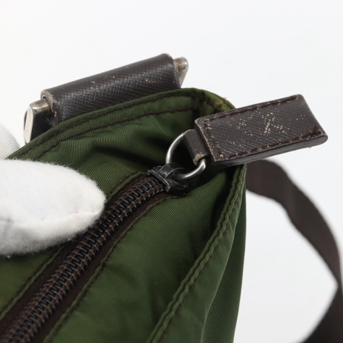 PRADA Shoulder Bag Nylon Khaki Silver Auth 173280