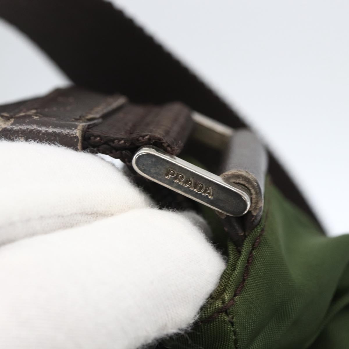 PRADA Shoulder Bag Nylon Khaki Silver Auth 173280