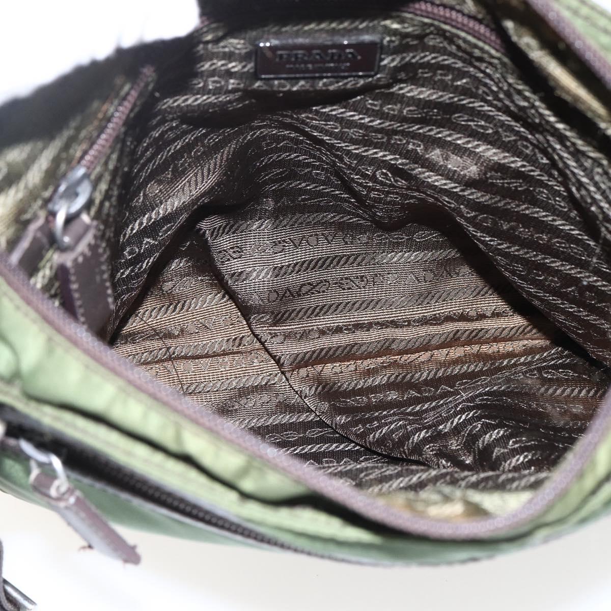 PRADA Shoulder Bag Nylon Khaki Silver Auth 173280