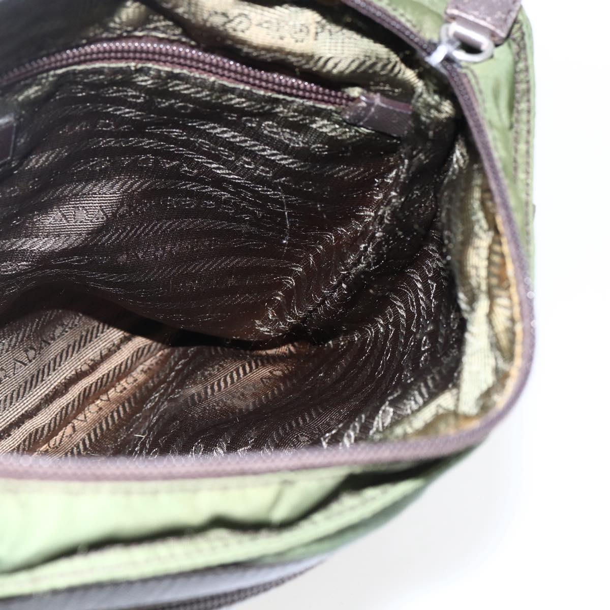 PRADA Shoulder Bag Nylon Khaki Silver Auth 173280