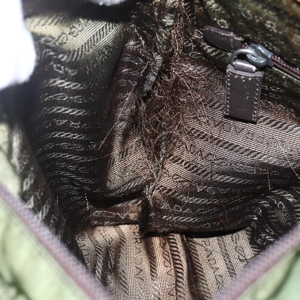 PRADA Shoulder Bag Nylon Khaki Silver Auth 173280