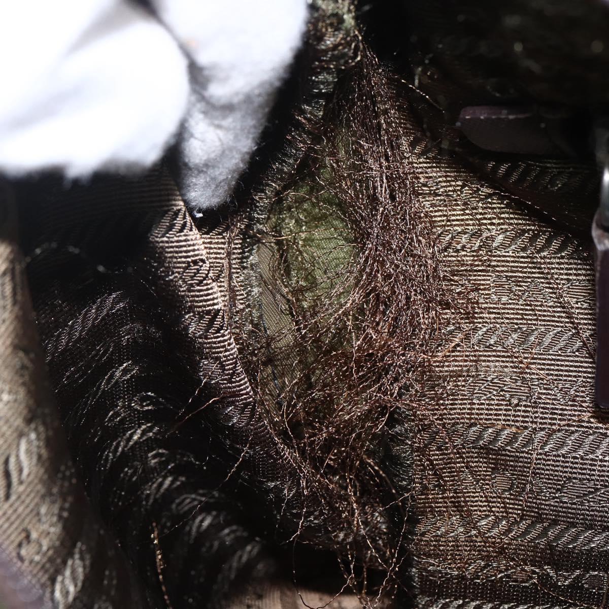 PRADA Shoulder Bag Nylon Khaki Silver Auth 173280