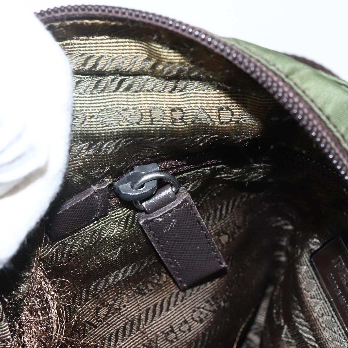 PRADA Shoulder Bag Nylon Khaki Silver Auth 173280